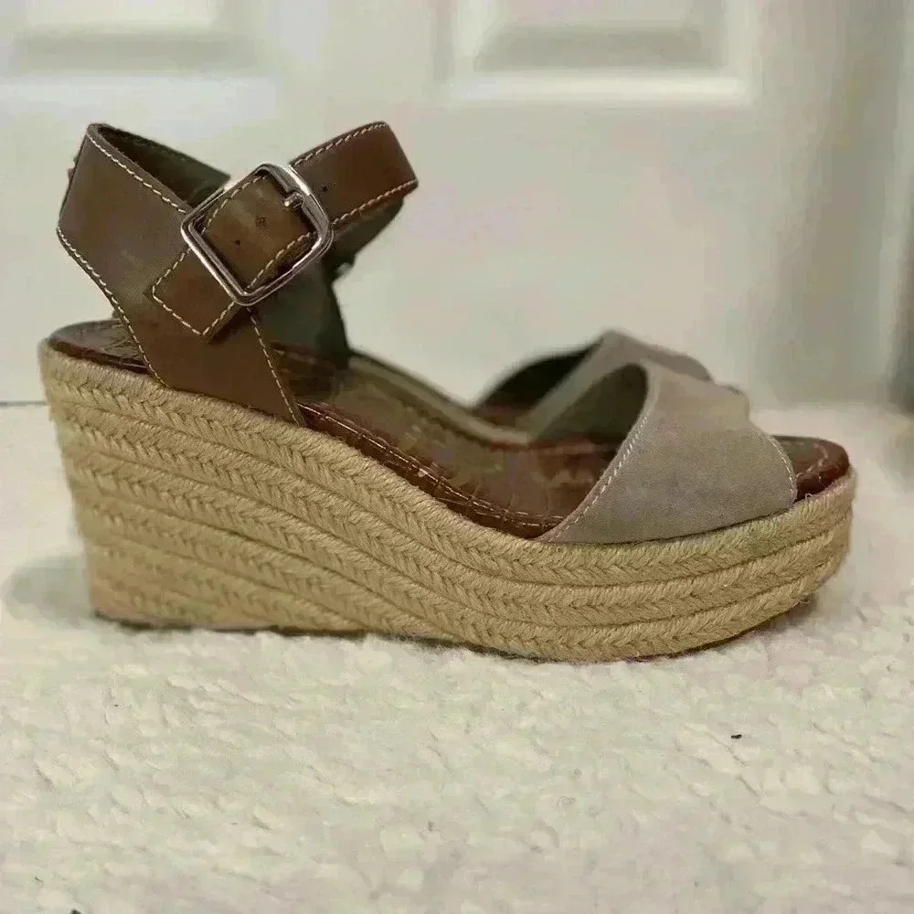 Sam Edelman Women’s Platform Wedge Espadrille Sandals Beige‎ Buckle Size 9.5